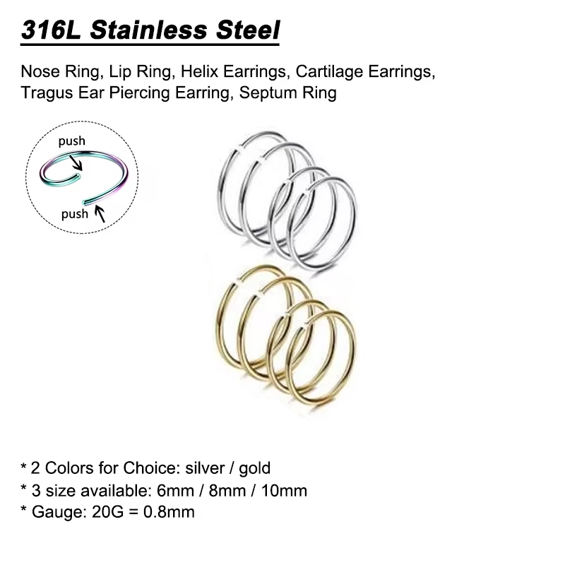 6 peças/lote Argolas Hipoalerg - Body Jewelry Cartilage Earrings avaliação e preço